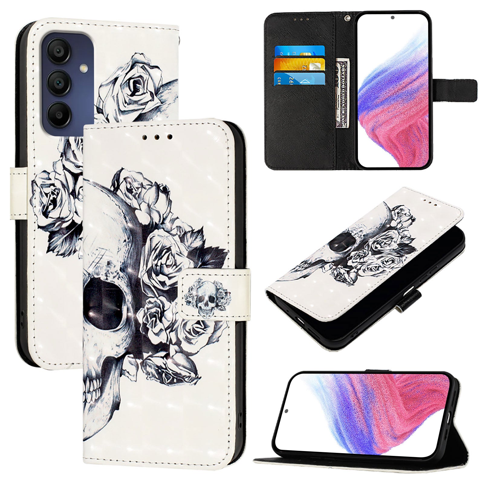 For Samsung Galaxy A16 5G / A16 4G Leather Case YB Pattern Printing Leather Series-2 Pattern Printing Wallet Stand Cover - Skull For Samsung Galaxy A16 5G / A16 4G Leather Case YB Pattern Printing Leather Series-2 Pattern Printing Wallet Stand Cover - Skull
